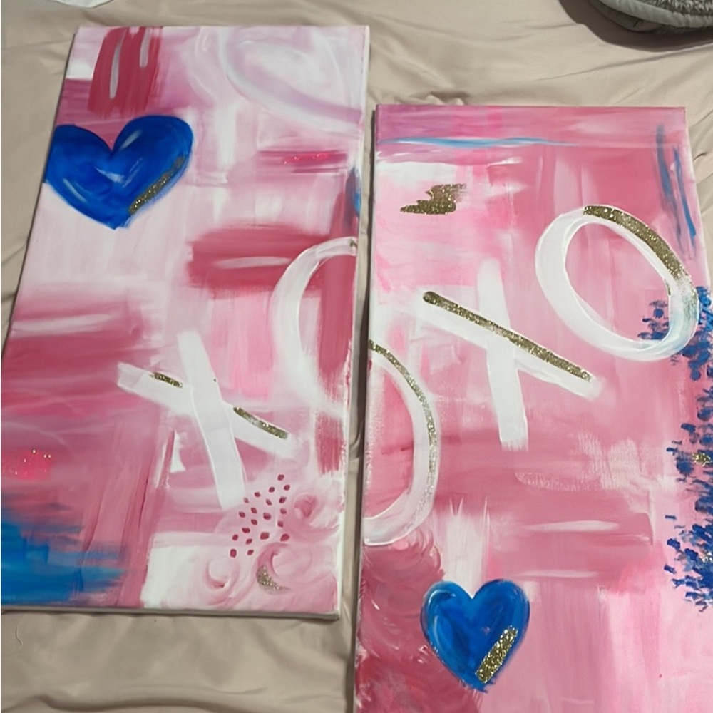 Pink and Blue Abstract Art Canvas Set